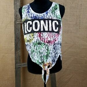 Women's S tank top lace see through tied front